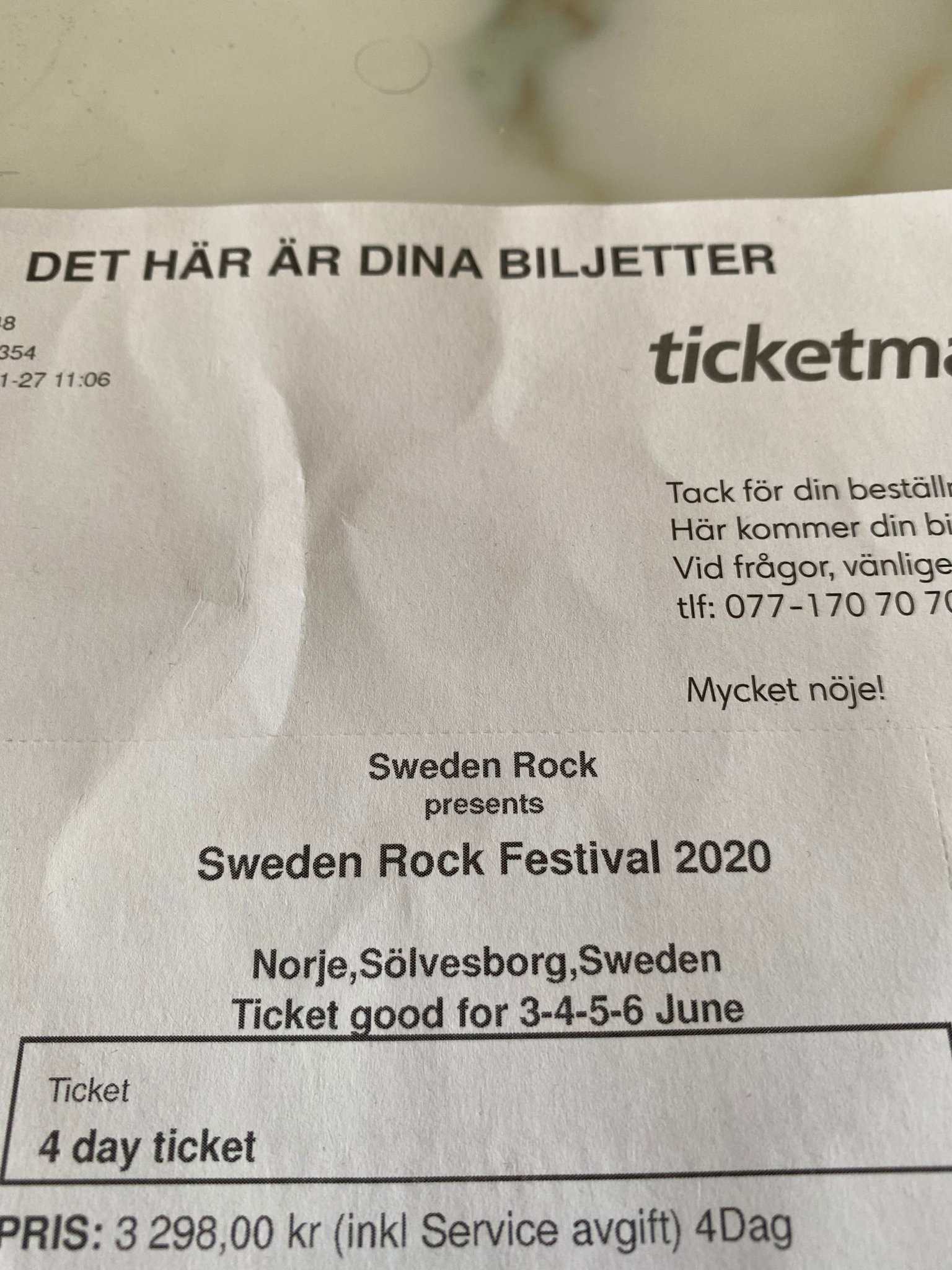 Sweden Rock 4 dagarsbiljett 2021 !