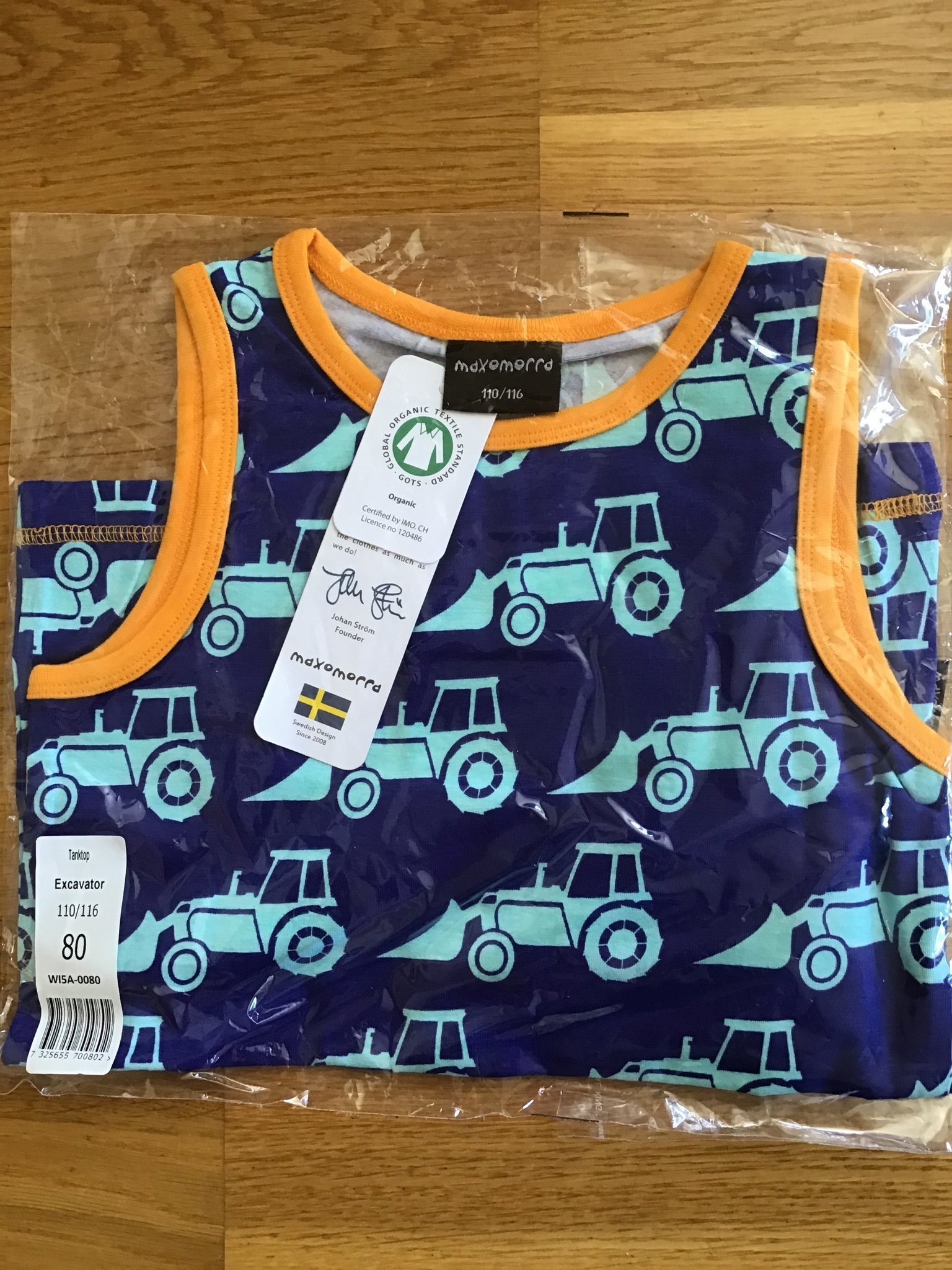 NY tanktop, linne från Maxomorra i storlek 110/116. Grävare, excavator