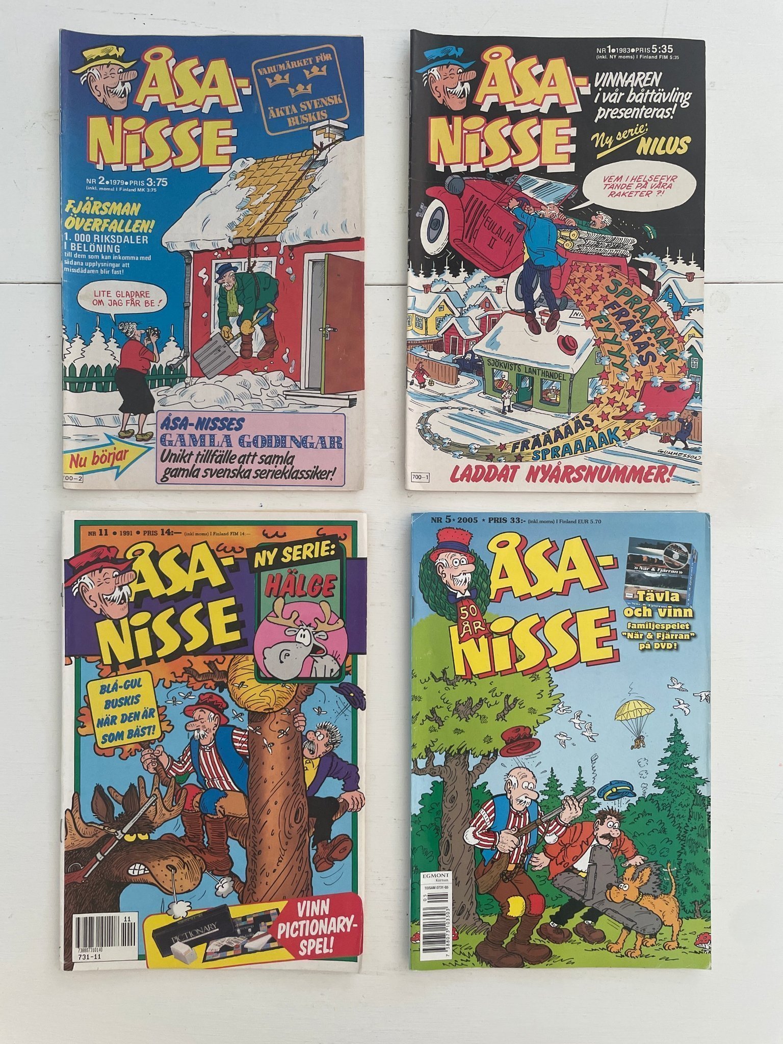 Åsa-Nisse – 4 st serietidningar 1979–2005 Svensk buskisklassiker Begagnat paket
