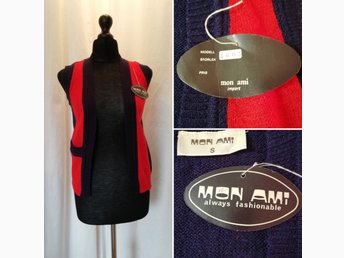Vintage retro stickad väst blå röd Mon Ami oanvänd akryl mohair 70 tal Vintage retro stickad väst blå röd Mon Ami oanvänd akryl mohair 70 tal