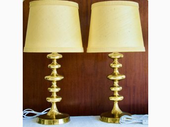 Ett par Kullampor Bordslampor mässing med sidenskärm IA TYP 1705 Retro Vintage Ett par Kullampor Bordslampor mässing med sidenskärm IA TYP 1705 Retro Vintage