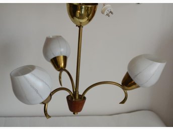 Taklampa kupor glas Teak Mässing Retro 50 tal 60 tal Taklampa kupor glas Teak Mässing Retro 50 tal 60 tal