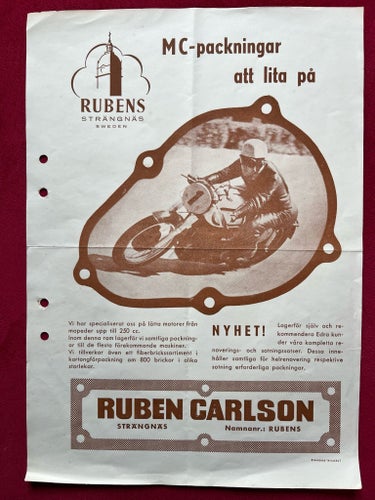 Rubens Strängnäs MC-packningar reklam. Veteran MC.