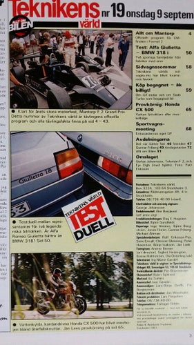 Teknikens Värld nr 19 1981: Alfa Romeo Giulietta, BMW 318i e21, Honda CX 500