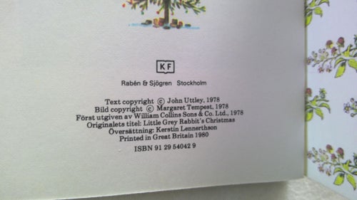 Lilla grå kanin firar jul, av Allison Uttley, 1980