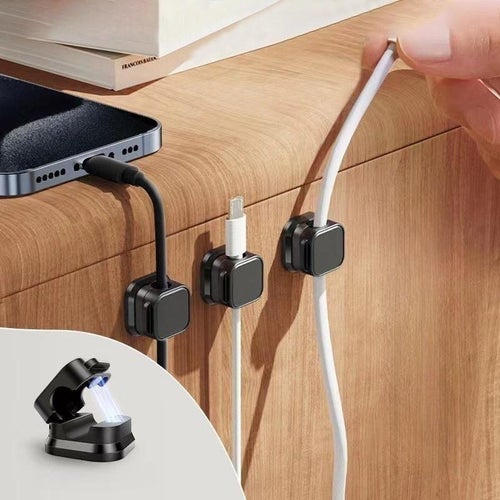 6-pack magnetiska kabelklämmor – självhäftande skrivbordskabelorganisatör