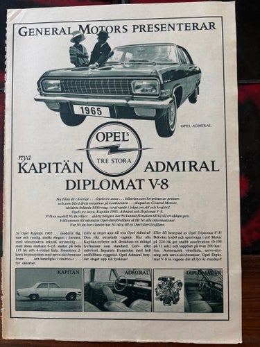 Opel Admiral Diplomat Kapitän 1965 annons