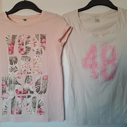 2 st toppar United Colors of Benetton+ HM Sport stl XS rosa, grå t-shirt