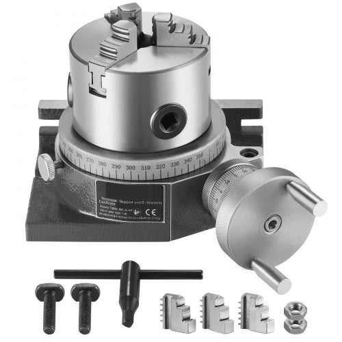 4''/10cm horisontell/vertikal precisionsfräsning roterande bord med 3-käftschuck