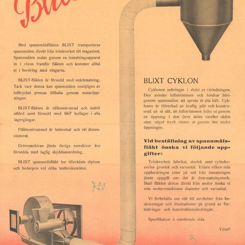 Produktblad Blixt spannmålsfläktar Kvänum