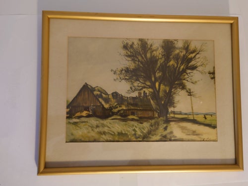 AKVARELL, SIGNERAD E. SCHWAB 1950. MÅTT I GLASAD RAM 33,5 x 26,5 CM.