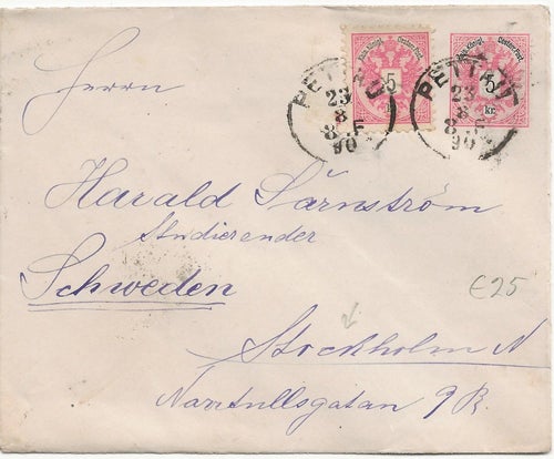 Brev från Österrike till Stockholm 1890