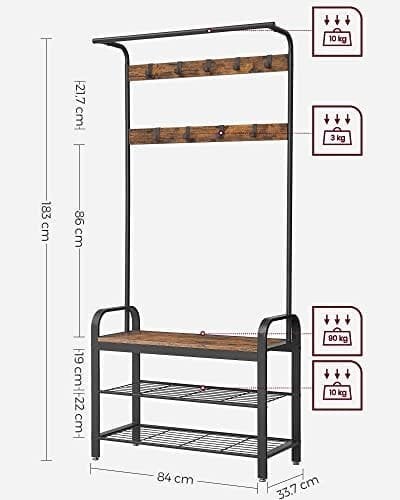 VASAGLE klädhängare, klädstativ 4-i-1-design, rustik brun och svart HSR400B01