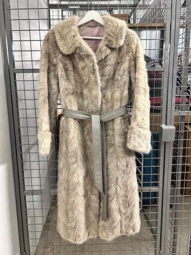 Grå - beige pälskappa / pälsjacka - Vintage fur coat