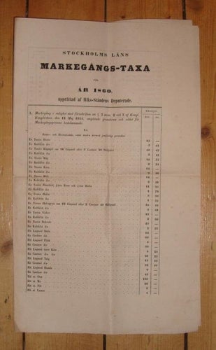 Stockholms Läns Markegångs-taxa för år 1860.