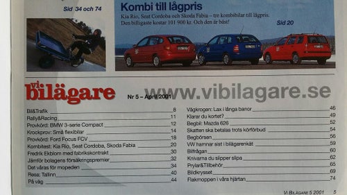 Vi bilägare nr 5 2001: Seat Cordoba Vario, Skoda Fabia Combi, Kia Rio, mopeder