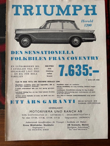TRIUMPH Herald 1200 Annons 1962