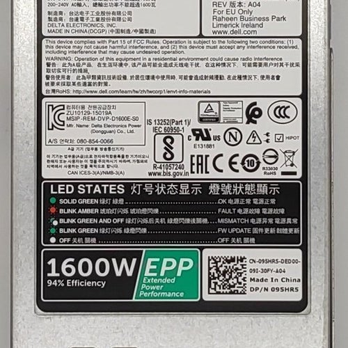 Dell Hot-plug PSU 1600W 95HR5 till PowerEdge R740 R740xd
