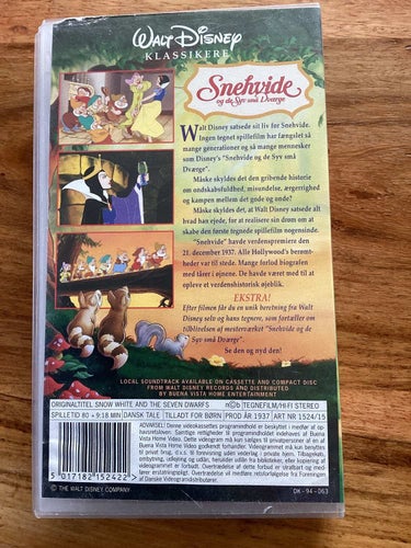 Snehvide og de Syv små Dverge DANSKT TAL (1937) VHS (Snövit)