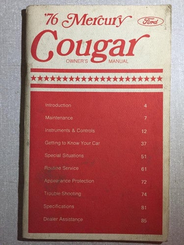 1976 Mercury Cougar Owner's Manual