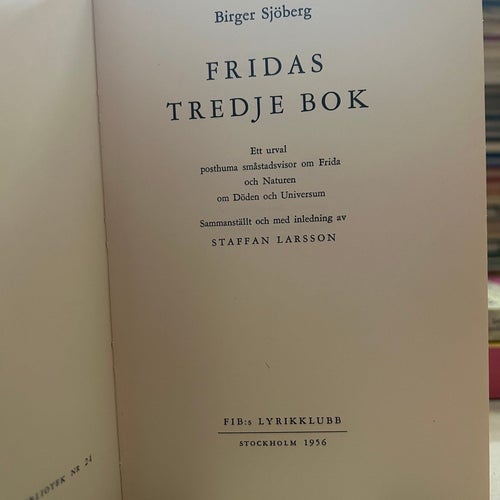 Fridas tredje bok av Birger Sjöberg, bok, Very Fine plus