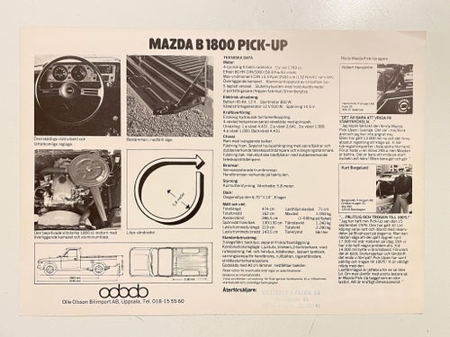 MAZDA B 1800 PICK-UP 1979 DATABLAD MKT FIN!