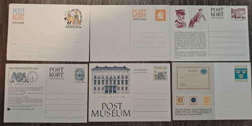 Lot 6 st Svenska Helsaker Minnespostkort 1970-tal Postmuseum, Vasa, FDC Oanvända