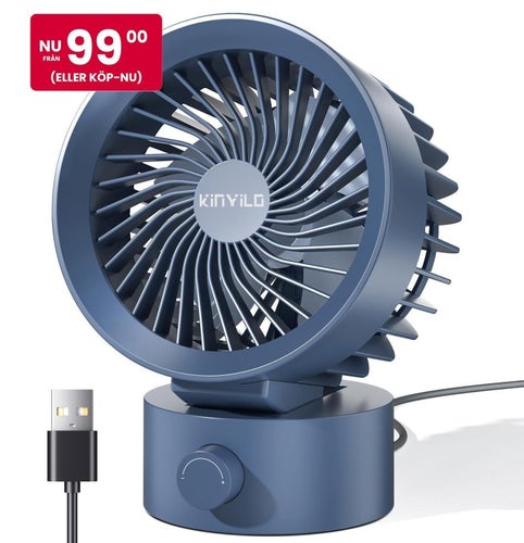 NY Mini USB-skrivbordsfläkt • Tyst • Steglös • 35 db • 11,2 x 9,4 x 14,5 cm • SV