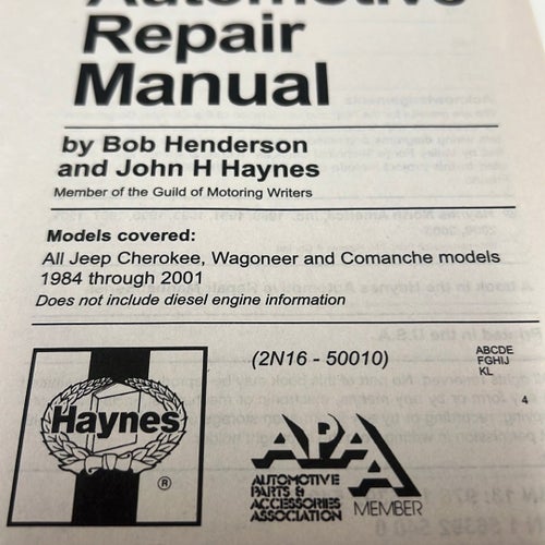 Jeep Cherokee Haynes Repair Manual 1984-2001