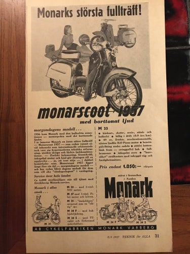 Monark monarscoot 1957 reklam annons