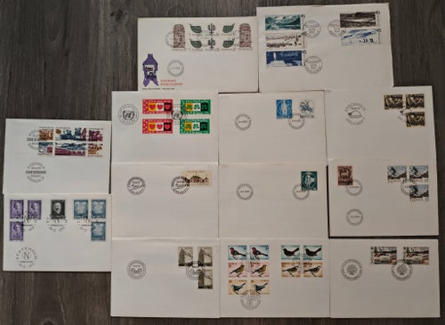 Lot 13 st svenska förstadagsbrev FDC 1970 Komplett/Slania/Fåglar/Smedja/Stämplar