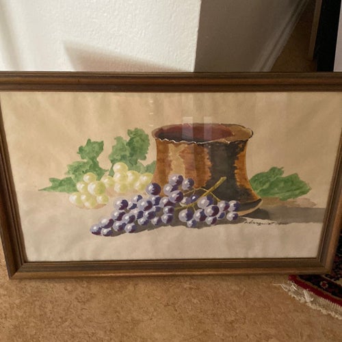 Tavla med vindruvor och vas