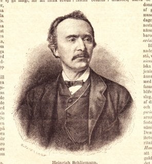 Träsnitt ”Arkeologen Heinrich Schliemann” ur tidskrift från 1883