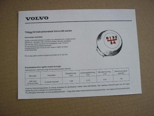 VOLVO Tillägg Instruktionsbok 240 5-växlad låda