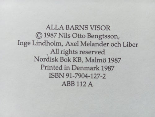 Alla Barns Visor, Nils Otto Bengtsson, 1987