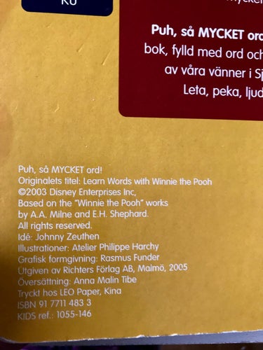 PUH, SÅ MYCKET ORD Walt Disney 2005