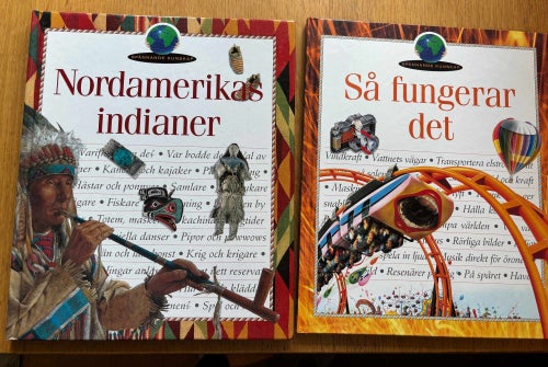 4 äldre faktaböcker / ungdomsböcker – “Så fungerar Sverige”, “Nordamerikas india