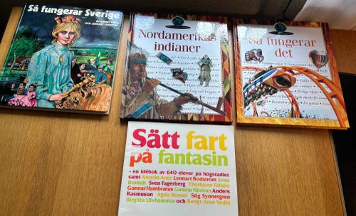 4 äldre faktaböcker / ungdomsböcker – “Så fungerar Sverige”, “Nordamerikas india