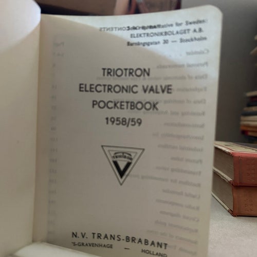 Triotron pocketbook for Electronic valves 1958/59, bok, Very Fine plus