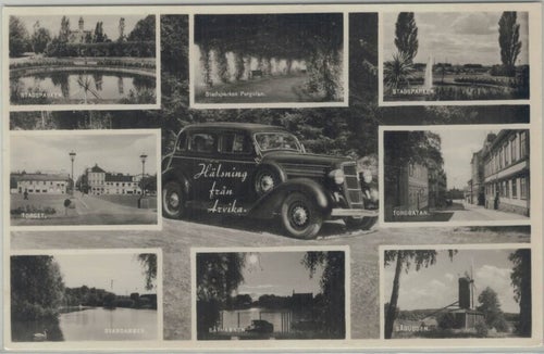 Arvika Hälsningskort med flera bilder (Förlag: Hartmans, Uppsala)