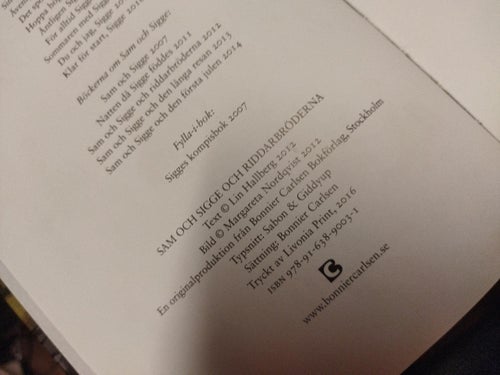 Sam och Sigge och riddarbröderna - Lin Hallberg. bok, Very Fine plus, BM