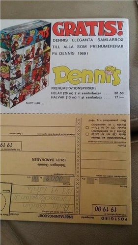 Serietidning DENNIS nr 1 Januari 1969 Höjd 21 cm Bredd 14,5 cm