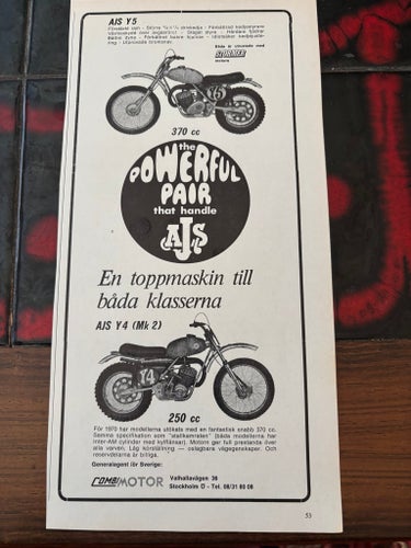 AJS Y5 och AJS Y4 (Mk 2) 1970 annons