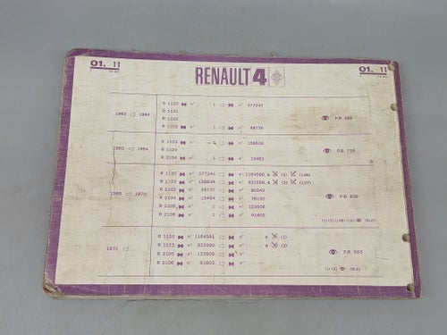 Reservdelskatalog för Renault 4 från 1971. P.R. 953 - R1120, R1123, R1126, R210