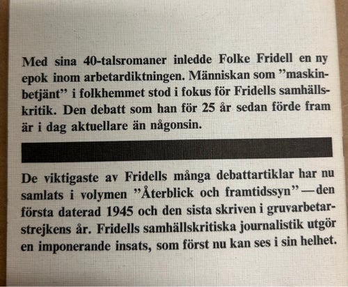 Återblick och framtidssyn av Folke Fridell, 1970
