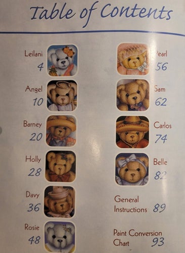 Häftad bok: Treasured Teddies. 10 projekt av Debbie Cole. Dekorativ målning.