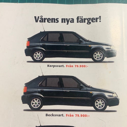 Retro-annons ”Skoda Felicia Black Magic” från 1999