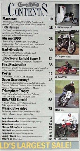 Classic Bike Aug 1990 BSA A7SS, Enfield Super 5