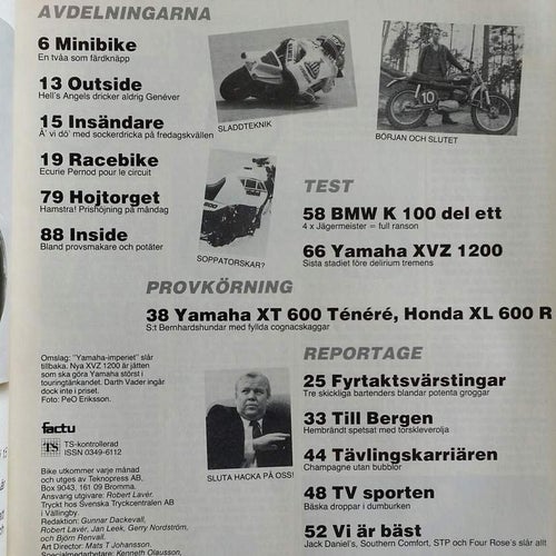 Bike nr 2 1984: Yamaha XT 600 + XVZ 1200, Honda XL 600 R, BMW K 100