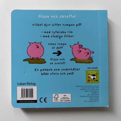 HELT NY! Vems rumpa är det? Pekbok med roliga flikar småbarnsbok bok